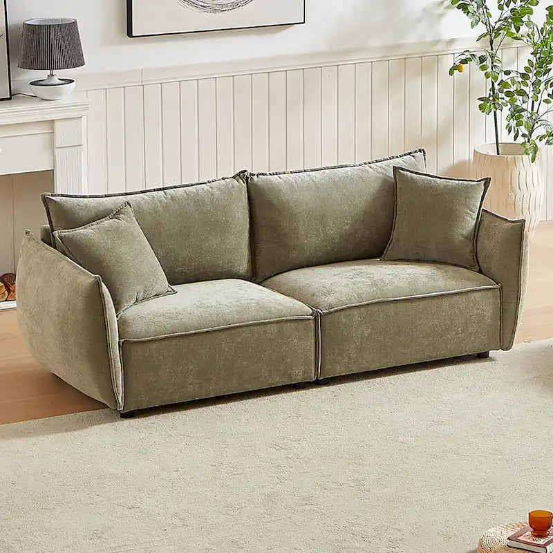 Light Green 88 Chenille 3-Seater Sofa with 2 Extra Pillows and Thickly Padded Seat