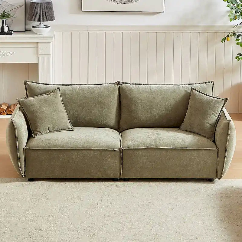 Light Green 88 Chenille 3-Seater Sofa with 2 Extra Pillows and Thickly Padded Seat