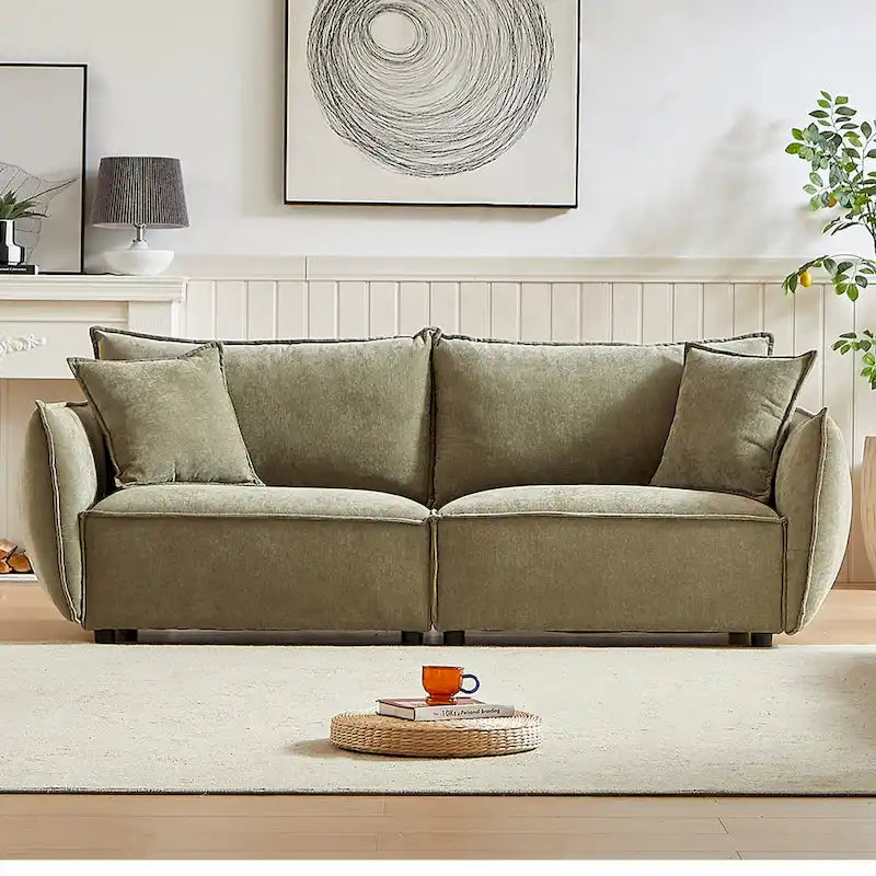 Light Green 88 Chenille 3-Seater Sofa with 2 Extra Pillows and Thickly Padded Seat