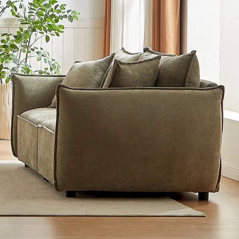 Light Green 88 Chenille 3-Seater Sofa with 2 Extra Pillows and Thickly Padded Seat