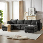 6-Piece Convertible Corduroy Modular Sectional Sofa with Storage Seats, 2 Removable Ottomans, Free Combination