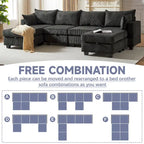 6-Piece Convertible Corduroy Modular Sectional Sofa with Storage Seats, 2 Removable Ottomans, Free Combination