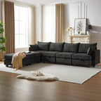 6-Piece Convertible Corduroy Modular Sectional Sofa with Storage Seats, 2 Removable Ottomans, Free Combination