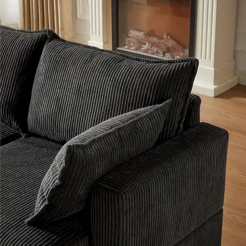 6-Piece Convertible Corduroy Modular Sectional Sofa with Storage Seats, 2 Removable Ottomans, Free Combination