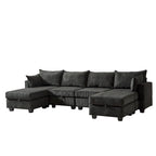 6-Piece Convertible Corduroy Modular Sectional Sofa with Storage Seats, 2 Removable Ottomans, Free Combination