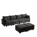 6-Piece Convertible Corduroy Modular Sectional Sofa with Storage Seats, 2 Removable Ottomans, Free Combination