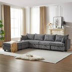 6-Piece Convertible Corduroy Modular Sectional Sofa with Storage Seats, 2 Removable Ottomans, Free Combination