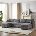 6-Piece Convertible Corduroy Modular Sectional Sofa with Storage Seats, 2 Removable Ottomans, Free Combination