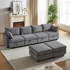 6-Piece Convertible Corduroy Modular Sectional Sofa with Storage Seats, 2 Removable Ottomans, Free Combination