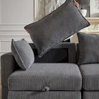 6-Piece Convertible Corduroy Modular Sectional Sofa with Storage Seats, 2 Removable Ottomans, Free Combination