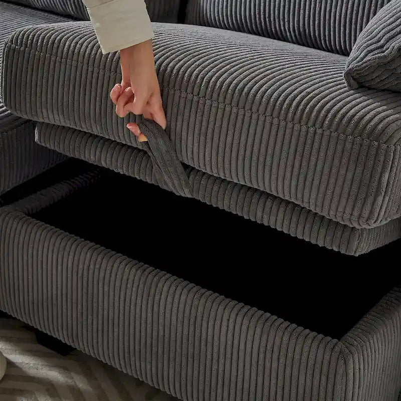 6-Piece Convertible Corduroy Modular Sectional Sofa with Storage Seats, 2 Removable Ottomans, Free Combination