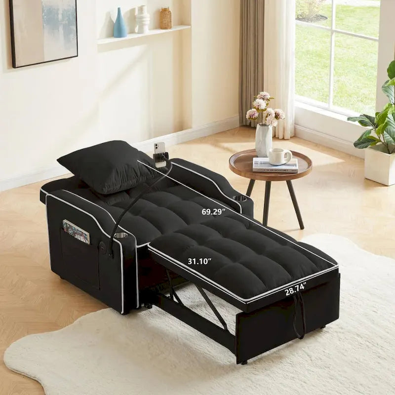 3-in-1 Sofa Bed, Convertible Sleeper Chair Sofa Bed Adjustable Pull Out Sleeper Chair Bed Multi-Pockets Folding Sofa Bed