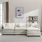 112 Modern L-Shape Chenille Upholstered Sofa with 5 Pillows