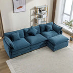 112 Modern L-Shape Chenille Upholstered Sofa with 5 Pillows
