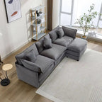 112 Modern L-Shape Chenille Upholstered Sofa with 5 Pillows