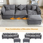 112 Modern L-Shape Chenille Upholstered Sofa with 5 Pillows