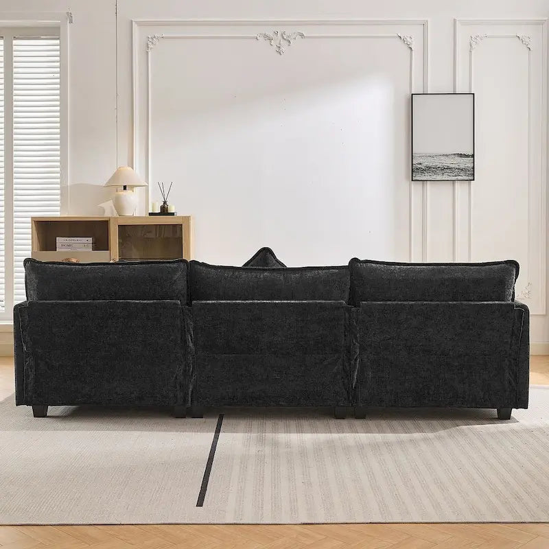 112 Modern L-Shape Chenille Upholstered Sofa with 5 Pillows