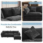 112 Modern L-Shape Chenille Upholstered Sofa with 5 Pillows