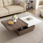 Rotatable Top Coffee Table, Modern Square Coffee Table with Wood Grain Design and 1 Hidden Storage Space for Living Room