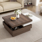 Rotatable Top Coffee Table, Modern Square Coffee Table with Wood Grain Design and 1 Hidden Storage Space for Living Room