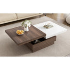 Rotatable Top Coffee Table, Modern Square Coffee Table with Wood Grain Design and 1 Hidden Storage Space for Living Room
