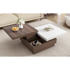 Rotatable Top Coffee Table, Modern Square Coffee Table with Wood Grain Design and 1 Hidden Storage Space for Living Room