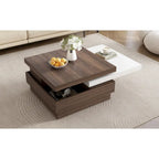 Rotatable Top Coffee Table, Modern Square Coffee Table with Wood Grain Design and 1 Hidden Storage Space for Living Room