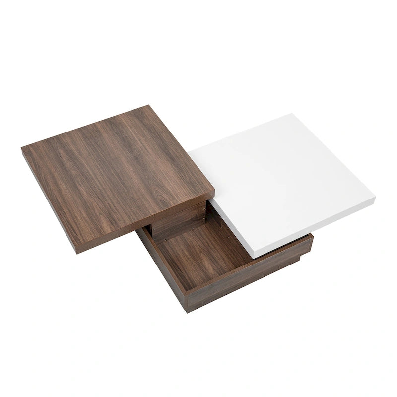Rotatable Top Coffee Table, Modern Square Coffee Table with Wood Grain Design and 1 Hidden Storage Space for Living Room