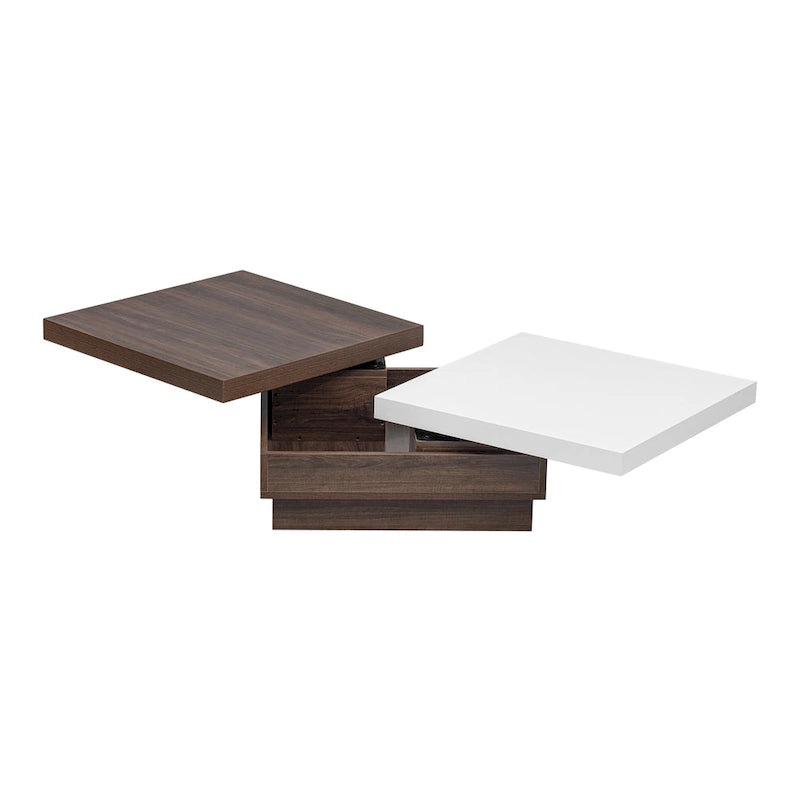Rotatable Top Coffee Table, Modern Square Coffee Table with Wood Grain Design and 1 Hidden Storage Space for Living Room