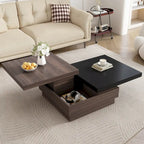 Rotatable Top Coffee Table, Modern Square Coffee Table with Wood Grain Design and 1 Hidden Storage Space for Living Room