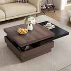 Rotatable Top Coffee Table, Modern Square Coffee Table with Wood Grain Design and 1 Hidden Storage Space for Living Room
