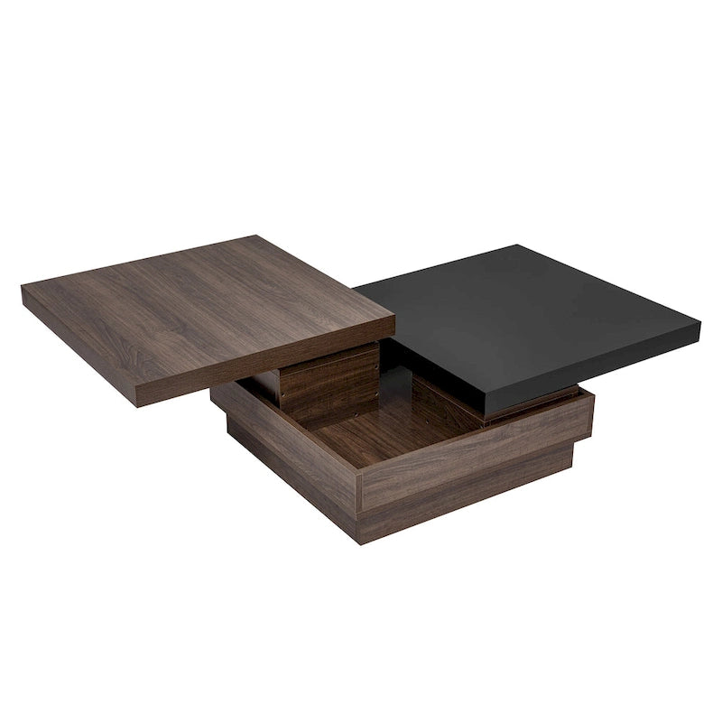 Rotatable Top Coffee Table, Modern Square Coffee Table with Wood Grain Design and 1 Hidden Storage Space for Living Room
