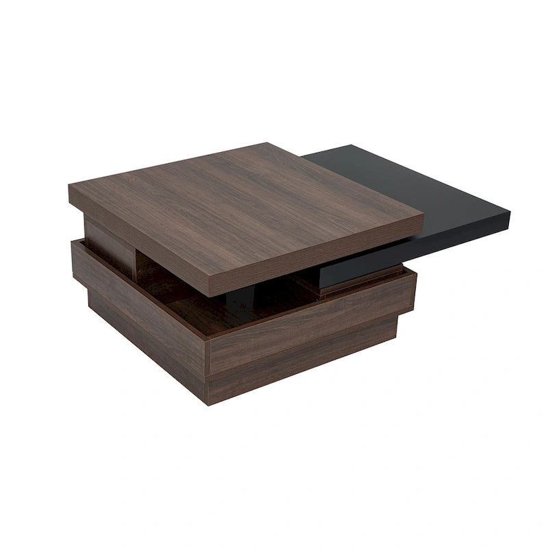 Rotatable Top Coffee Table, Modern Square Coffee Table with Wood Grain Design and 1 Hidden Storage Space for Living Room