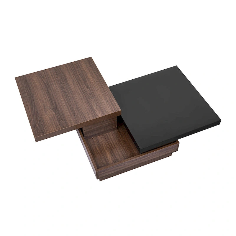 Rotatable Top Coffee Table, Modern Square Coffee Table with Wood Grain Design and 1 Hidden Storage Space for Living Room