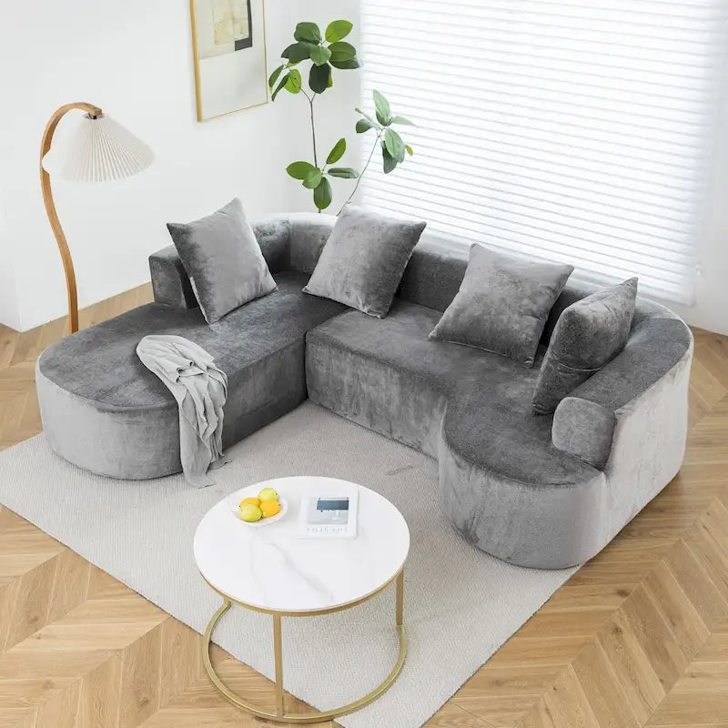 XINMICS 99.61 Modular Upholstered Sectional Sofa, Modern 3 Seater L-Shaped Compression Couch With Chaise, Left Hand Facing