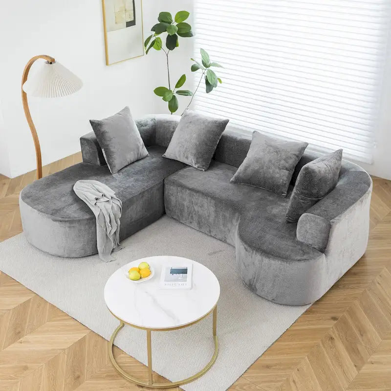 XINMICS 99.61 Modular Upholstered Sectional Sofa, Modern 3 Seater L-Shaped Compression Couch With Chaise, Left Hand Facing