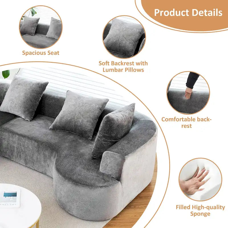 XINMICS 99.61 Modular Upholstered Sectional Sofa, Modern 3 Seater L-Shaped Compression Couch With Chaise, Left Hand Facing