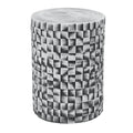 18 Inch Stool Table, Ceramic, Cylindrical, Textured Geometry, Outdoor, Gray
