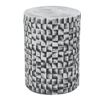 18 Inch Stool Table, Ceramic, Cylindrical, Textured Geometry, Outdoor, Gray