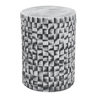 18 Inch Stool Table, Ceramic, Cylindrical, Textured Geometry, Outdoor, Gray