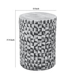 18 Inch Stool Table, Ceramic, Cylindrical, Textured Geometry, Outdoor, Gray