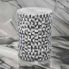 18 Inch Stool Table, Ceramic, Cylindrical, Textured Geometry, Outdoor, Gray
