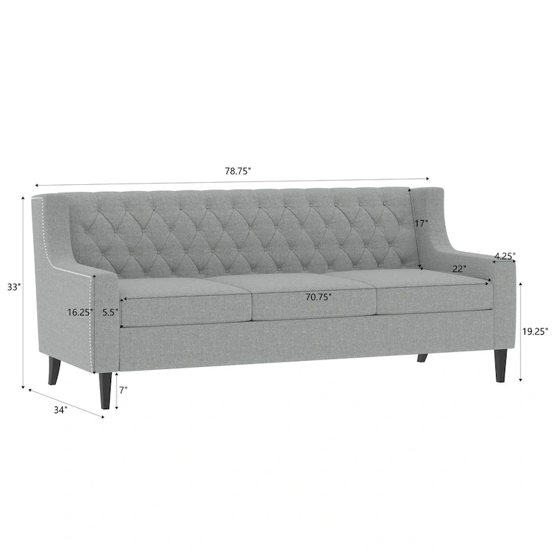 Naro Mid-Century Modern Fabric 3-Seater Sofa with Tufted Backrest by Christopher Knight Home