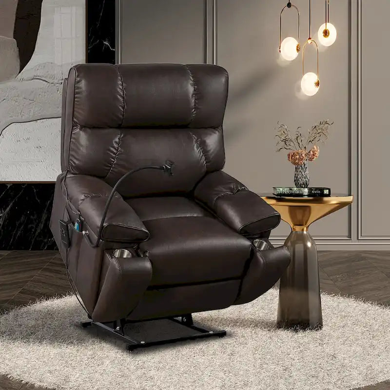 Christopher Knight Home - Power Lift Recliner Chair with Dual Motors, Massage, Heat, Cup Holders & Adjustable Phone Holder