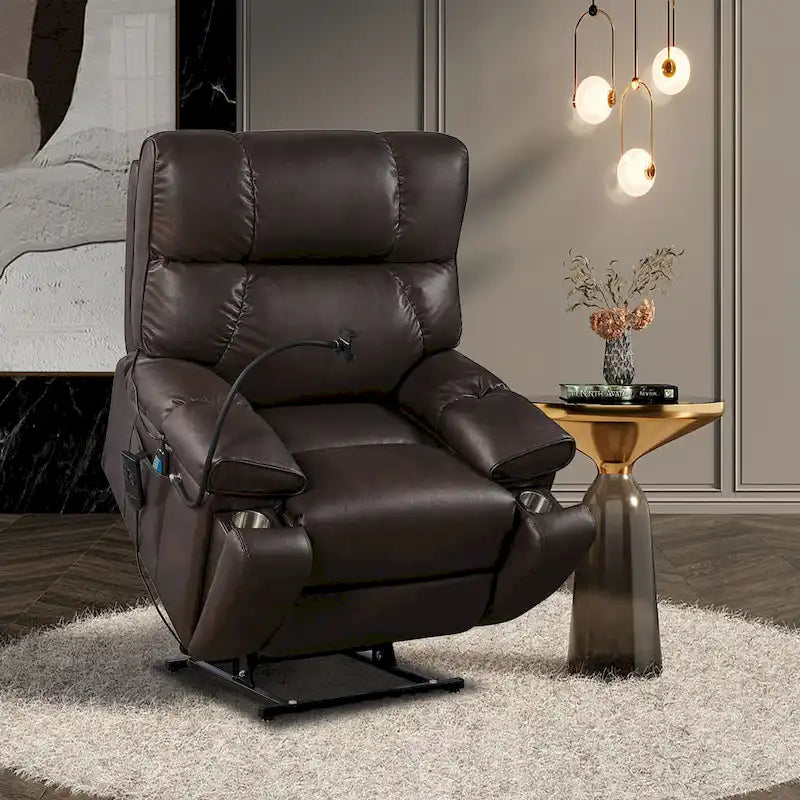 Christopher Knight Home - Power Lift Recliner Chair with Dual Motors, Massage, Heat, Cup Holders & Adjustable Phone Holder