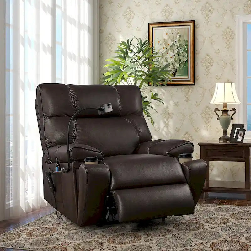 Christopher Knight Home - Power Lift Recliner Chair with Dual Motors, Massage, Heat, Cup Holders & Adjustable Phone Holder