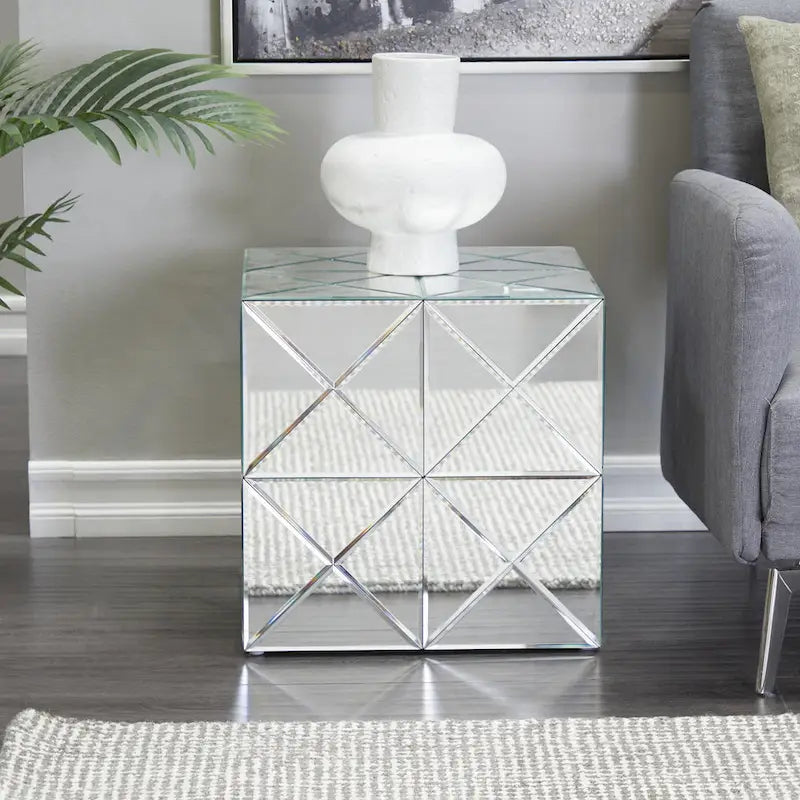 Glass Mirrored Side End Accent Table - Silver - Roche River Decor