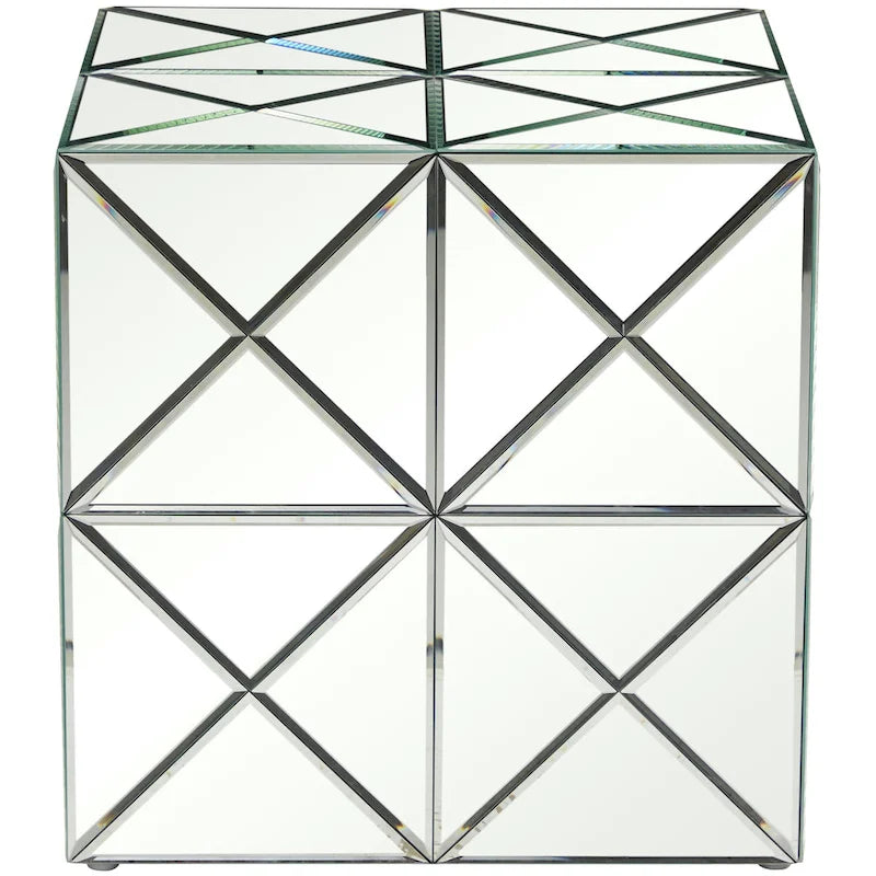 Glass Mirrored Side End Accent Table - Silver - Roche River Decor