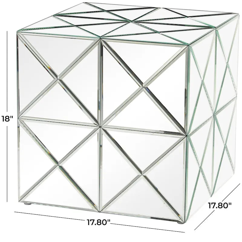 Glass Mirrored Side End Accent Table - Silver - Roche River Decor