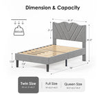 Twin Upholstered Platform Bed with Padded Headboard, Metal Frame,Gray
